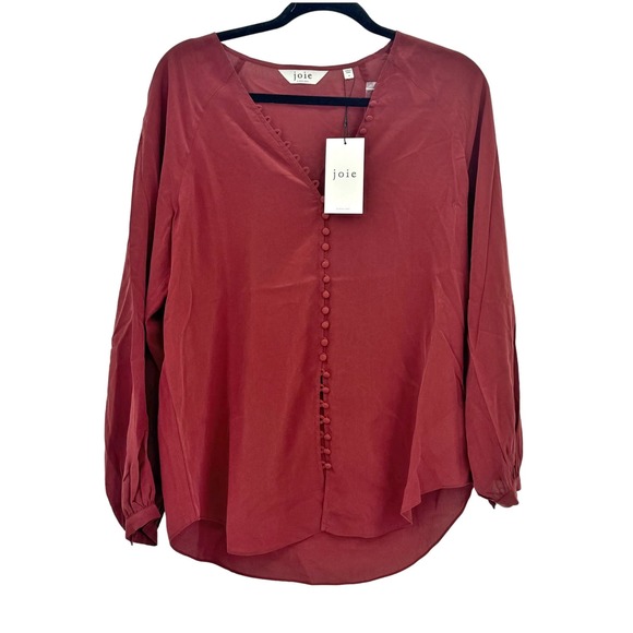 JOIE Shariana Long Sleeve Silk Top In Crimson Size Small NWT - Picture 5 of 10